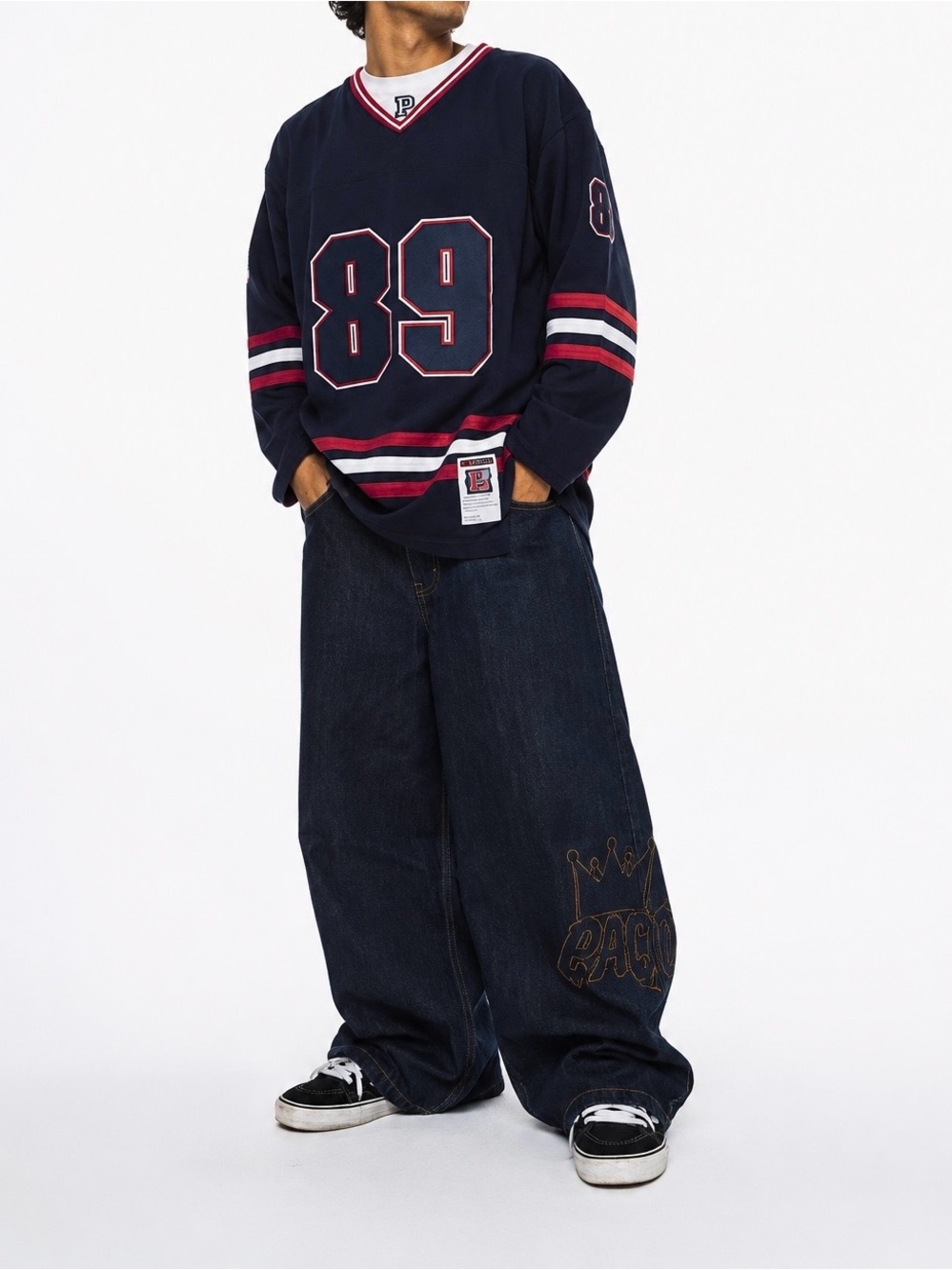 Vintage Y2K Paco Jeans Hockey Jersey Blue Size Large